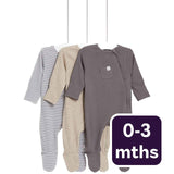 Pyjamas rayés et unis en coton pour filles M&S Collection (0-3 mois), lot de 3