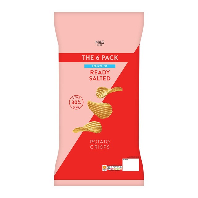 M&S Reduced Fat Ready Salted Crisps 6-pack, imported from the UK