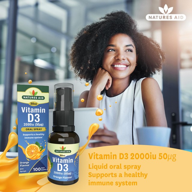 Natures Aid Vitamin D3 Oral Spray Orange Flavour 30ml, imported from the UK