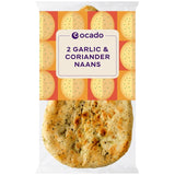 Ocado garlic and coriander naan breads 2 per pack, imported from the UK