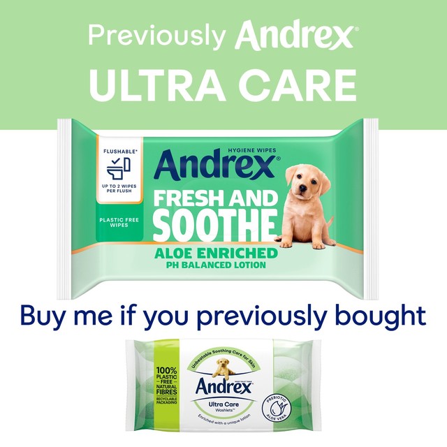 Andrex Fresh and Soothe flushable hygiene wipes 36 pack - British product