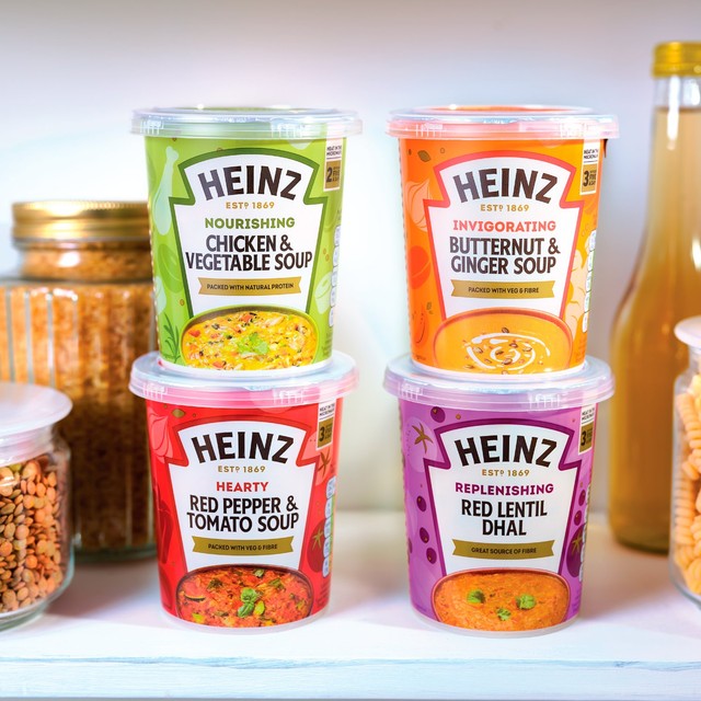 Heinz red lentil dhal microwavable soup pot 400g, UK version