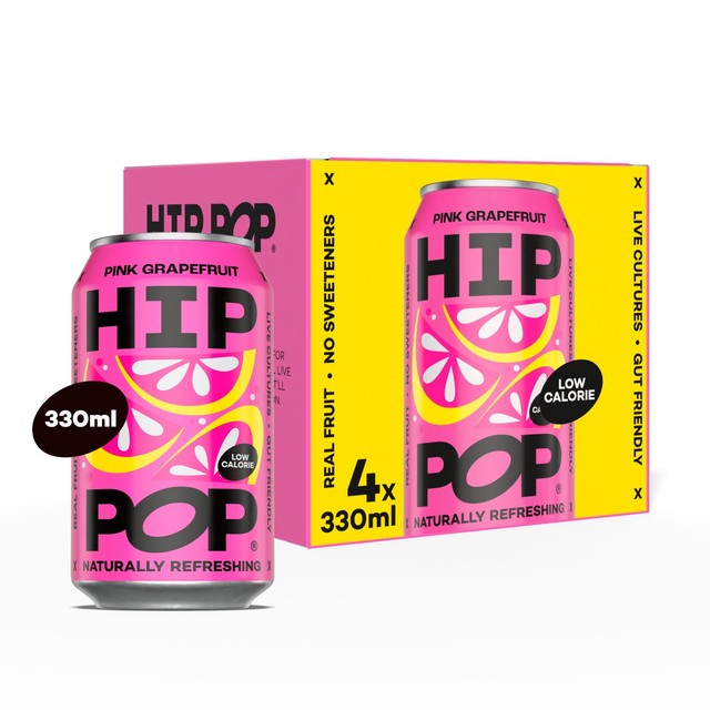 Hip Pop pink grapefruit sparkling drink 4 x 330ml cans, UK version