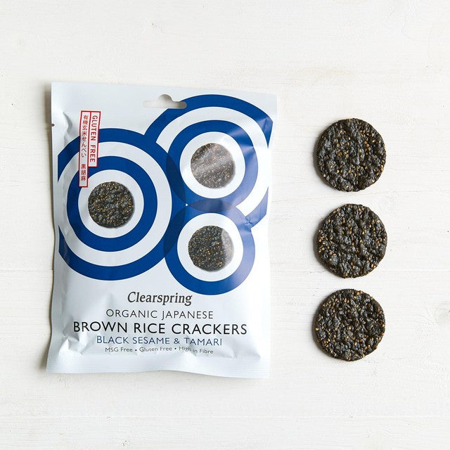 Clearspring organic black sesame tamari brown rice crackers 40g - British product