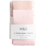 M&S Rib Tights Pink 0-6 M, imported from the UK
