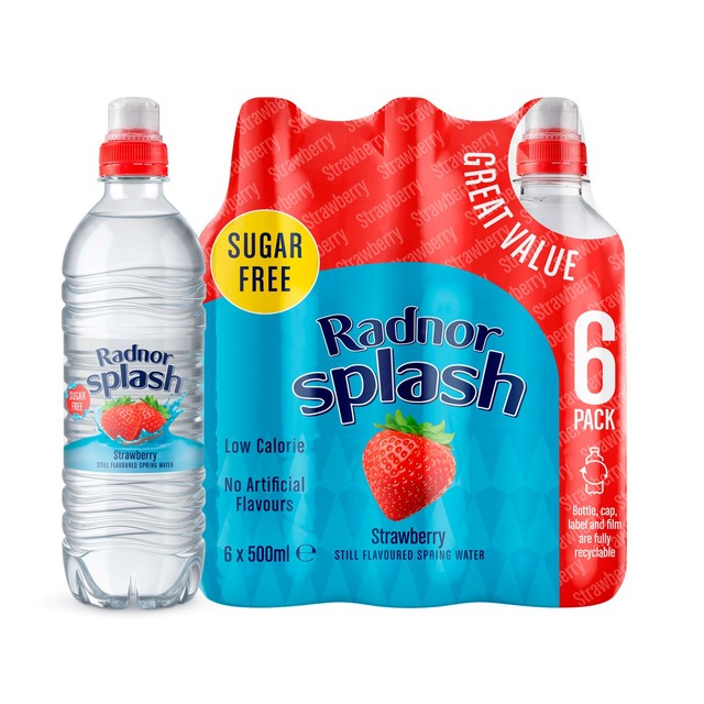 Radnor Splash Strawberry Flavoured Spring Water 6 x 500ml, imported from the UK