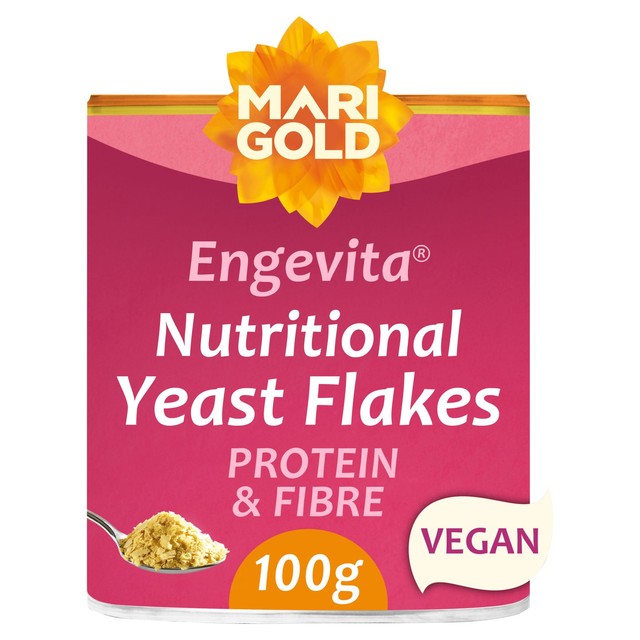 Marigold Engevita Yeast Flakes Pink 100g, imported from the UK
