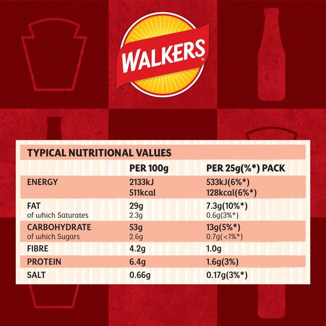 Walkers Tomato Ketchup flavour potato crisps 6x25g multipack (British brand)