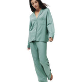 M&S women's cotton modal revere pyjama set in green, size L, imported from the UK