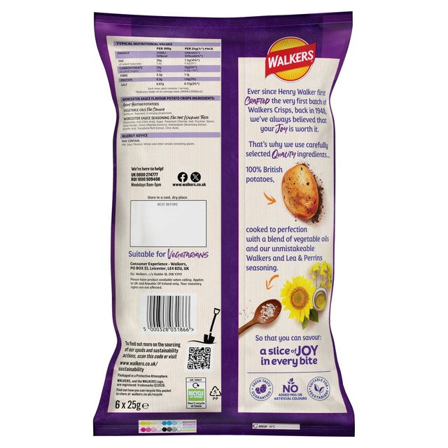 Walkers Worcester sauce flavour crisps 6x25g (British brand)