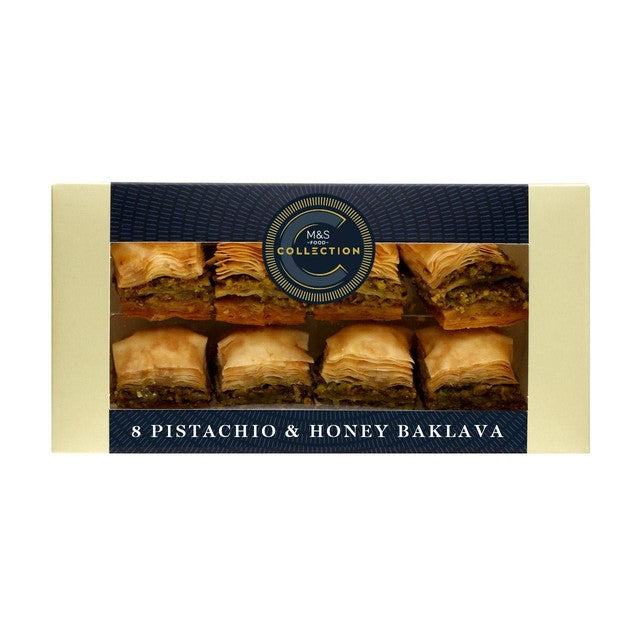 M&S Pistachio and Honey Baklava 8-pack, imported from the UK