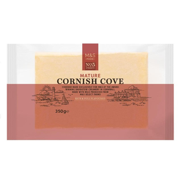 M&S Cornish Cove Mature Cheddar Cheese 350g, imported from the UK