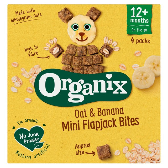 Organix Oat Banana Flapjack Bites Multipack 4x20g, imported from the UK