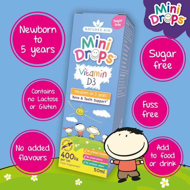 Natures Aid Vitamin D3 Mini Drops 50ml, imported from the UK