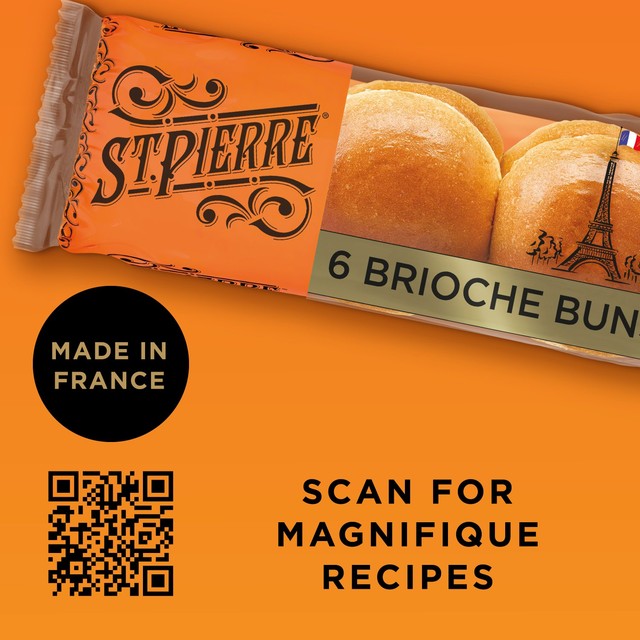 St Pierre sliced soft brioche burger buns 6 pack (British brand)