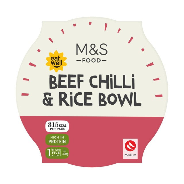 M&S Beef Chilli & Rice Bowl 300g, imported from the UK