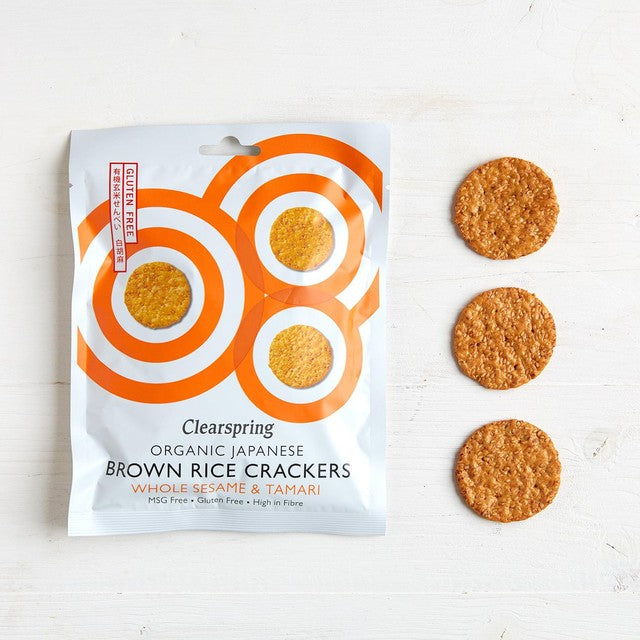 Clearspring Brown Rice Crackers Whole Sesame & Tamari 40g - British product