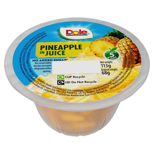 Dole pineapple chunks in juice pot 113g - British product