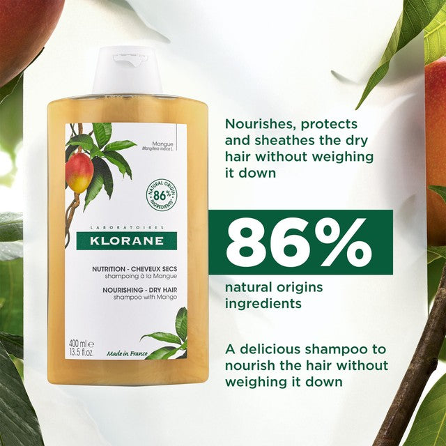 Klorane Nourishing Shampoo with Mango for Dry Hair 400ml, UK version