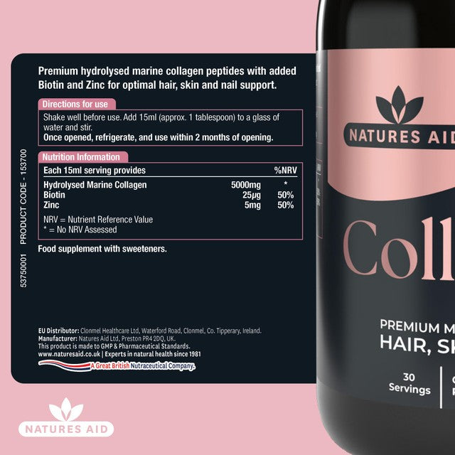 Natures Aid collagen liquid strawberry & lime 500ml, imported from the UK