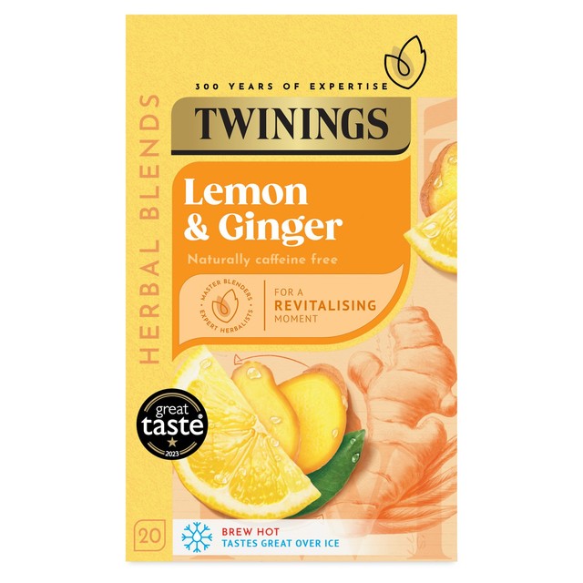 Twinings Lemon and Ginger Herbal Tea 20 Teabags (British brand)