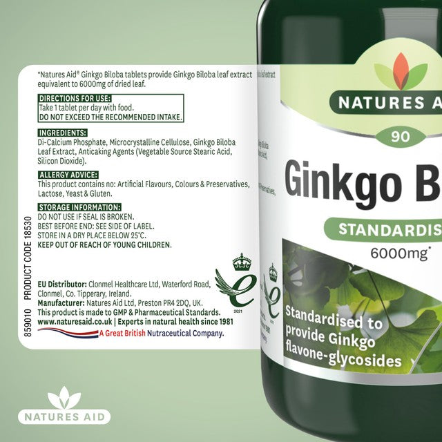 Natures Aid Ginkgo Biloba supplement tablets 90 tablets, imported from the UK