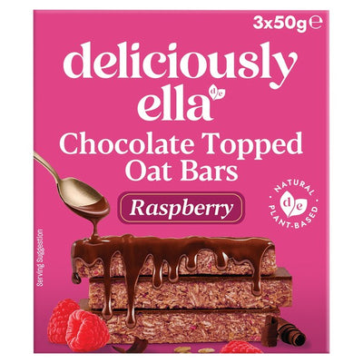 Deliciously Ella Bringebær Sjokolade-toppet Flapjack Havrebar Multipack 3x50g