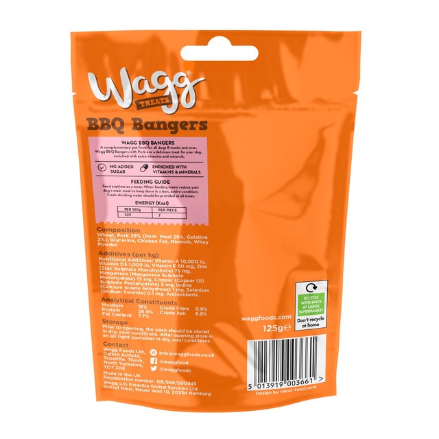 Wagg BBQ Bangers dog treats 125g (British brand)