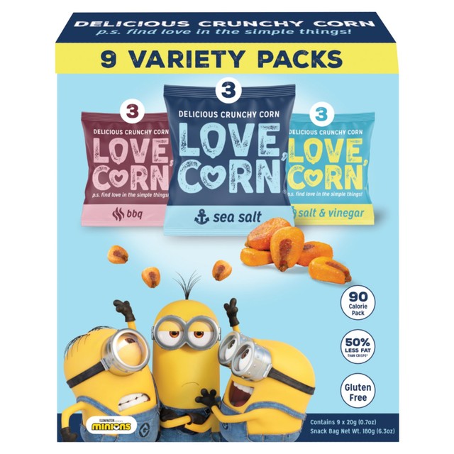 Love Corn variety pack of corn snacks in three flavours, UK version