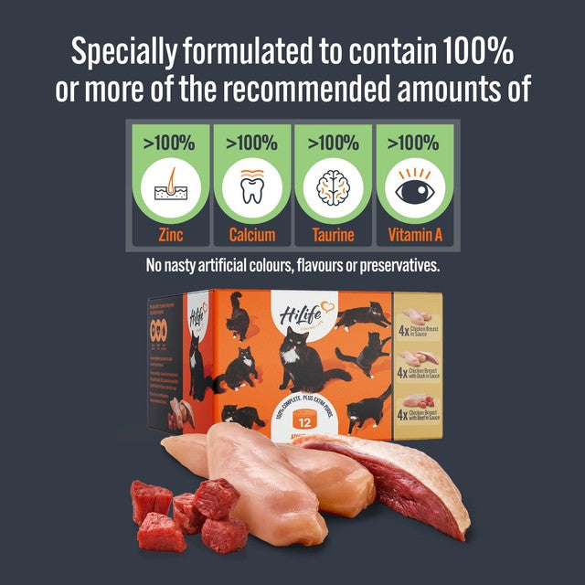 HiLife cat food meat selection 12 x 70g, UK version