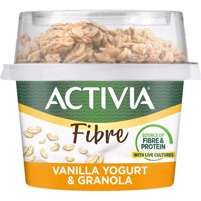 Activia Vanille und Granola fettarmer Joghurt für die Darmgesundheit, Frühstücksbecher 165g