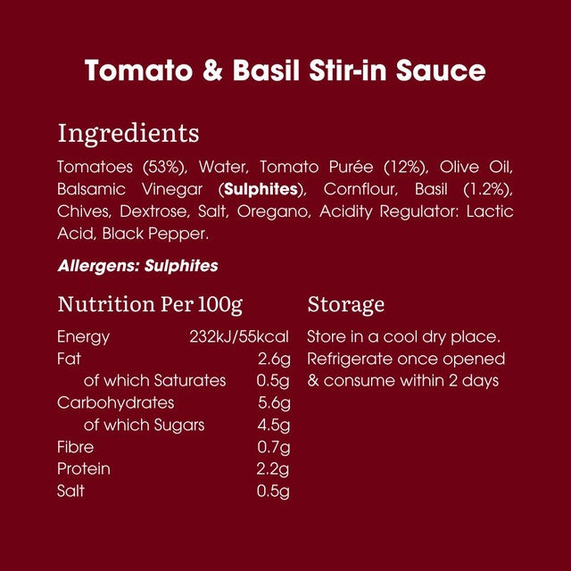 Bay's Kitchen tomato & basil low fodmap stir-in sauce 260g - British product