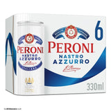 Peroni lager beer in 6x330ml cans, imported from the UK