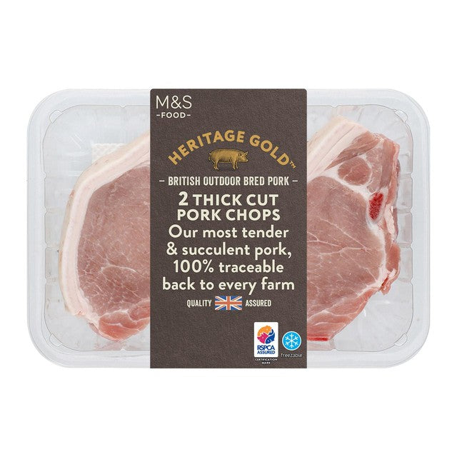 M&S Heritage Gold British outdoor bred pork chops 550g, imported from the UK