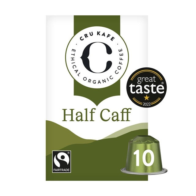 Cru Kafe Half-Caff coffee pods 10 count - British product