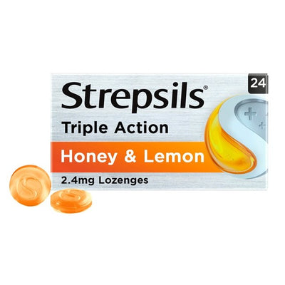 Strepsils Dreifach-Wirkung Honig & Zitrone Halsschmerztabletten 24er Pack
