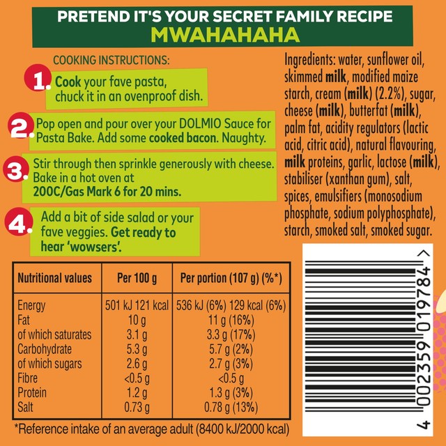 Dolmio carbonara pasta bake sauce 430g - British product