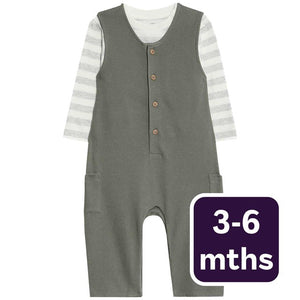 M&S Waffle Jersey Dungaree Khaki Baby Outfit Set 3-6 Months