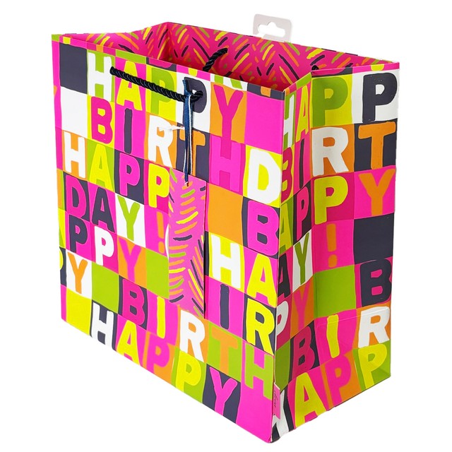Deva Designs neon pink birthday gift bag medium, imported from the UK