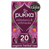 Pukka Herbs Elderberry and Echinacea fruit tea 20 compostable tea bags, imported from the UK
