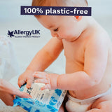 Pura plastic free flushable baby wipes 12 x 60 packs, imported from the UK