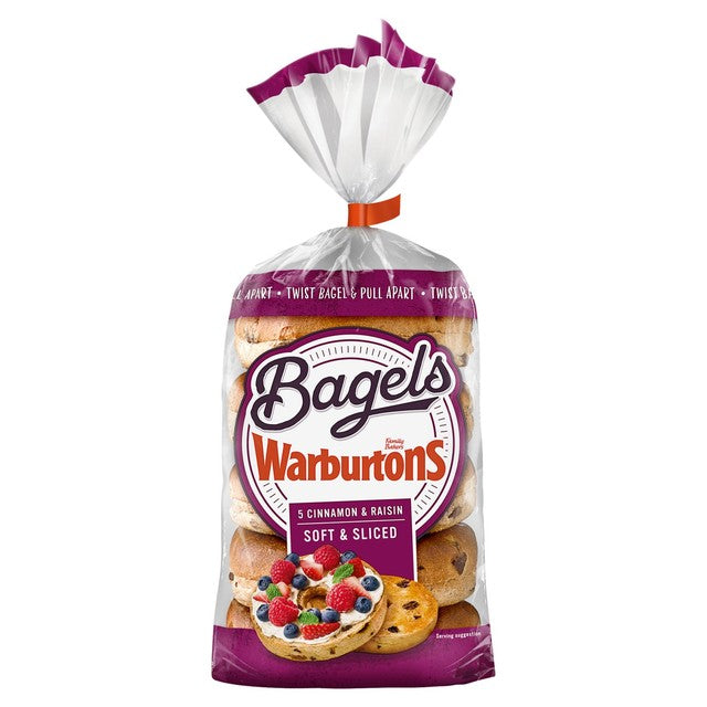 Warburtons Cinnamon & Raisin Bagels 5 Pack (British brand)