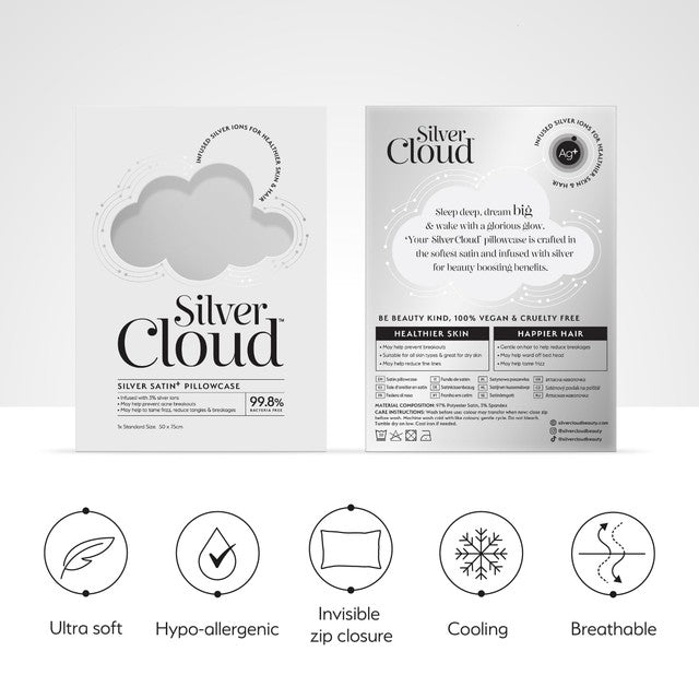 Silver Cloud silver satin pillowcase 50x75cm (British brand)
