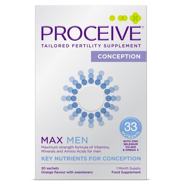 Proceive men's fertility supplement max orange sachets 30 sachets, imported from the UK