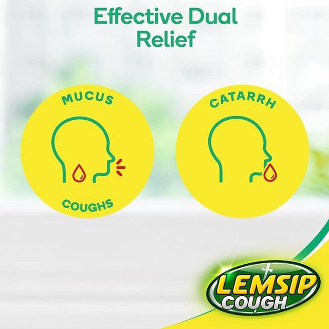 Lemsip cough liquid for mucus cough and catarrh relief 180ml, UK version
