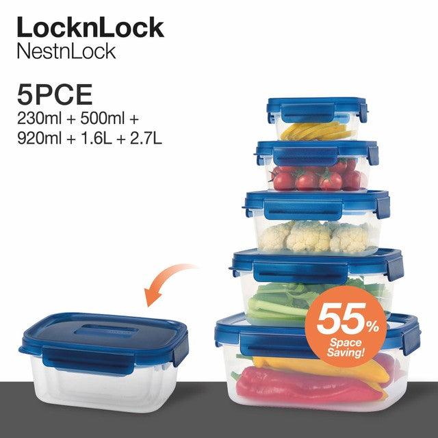 LocknLock NestnLock blue food storage containers 5-piece set, UK version