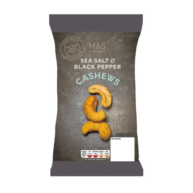 M&S cashew nuts sea salt black pepper 150g imported from the UK