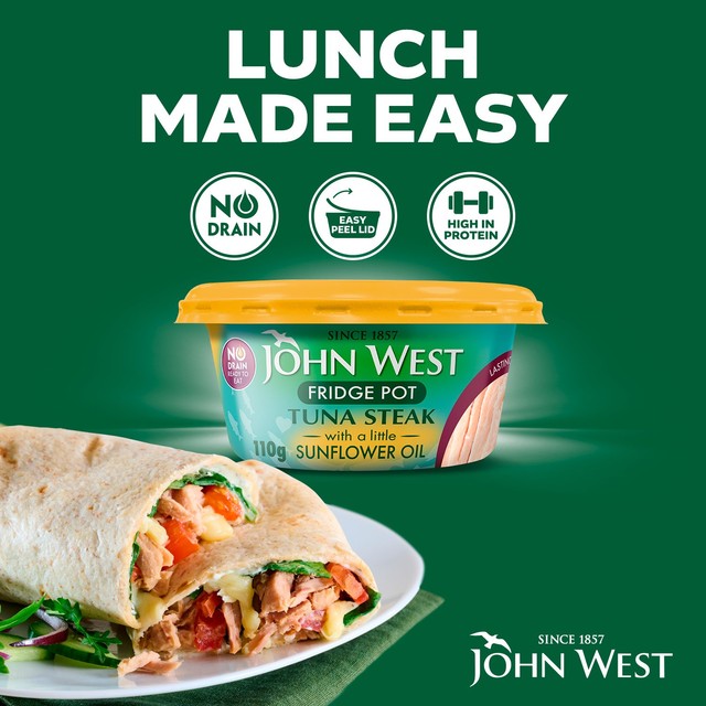 John West tuna steak pot with sunflower oil 110g, UK version