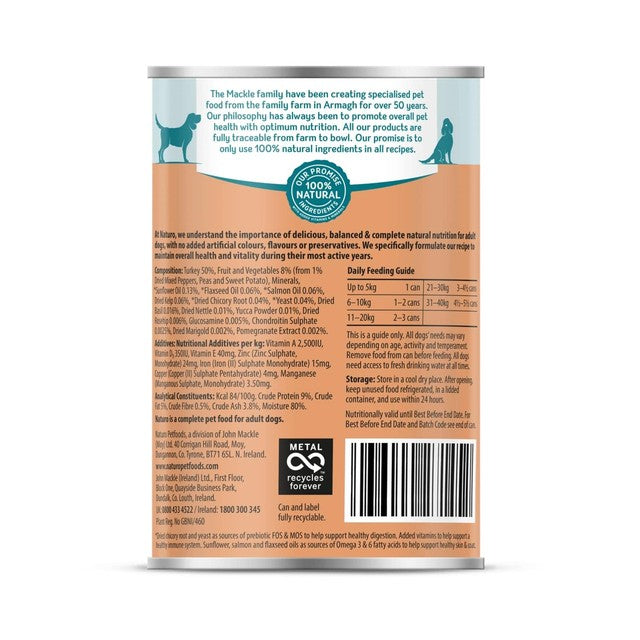 Naturo Grain Free Turkey dog food 390g, imported from the UK