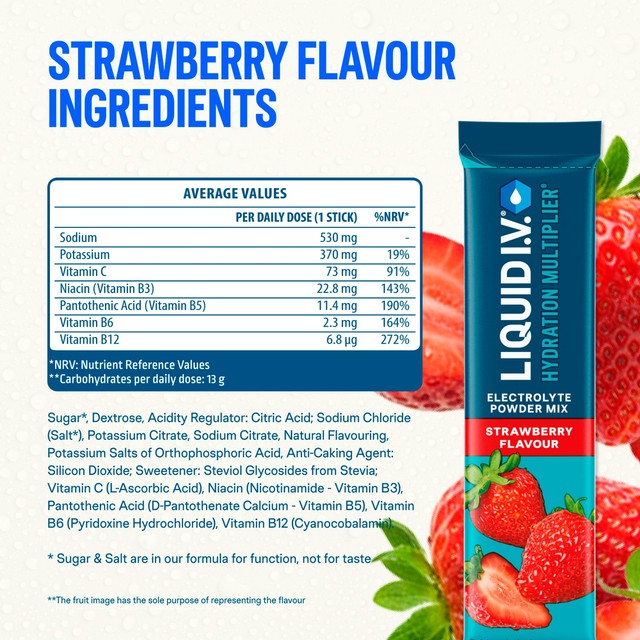 Unilever Liquid IV Strawberry Electrolyte Powder Mix 240g, UK version